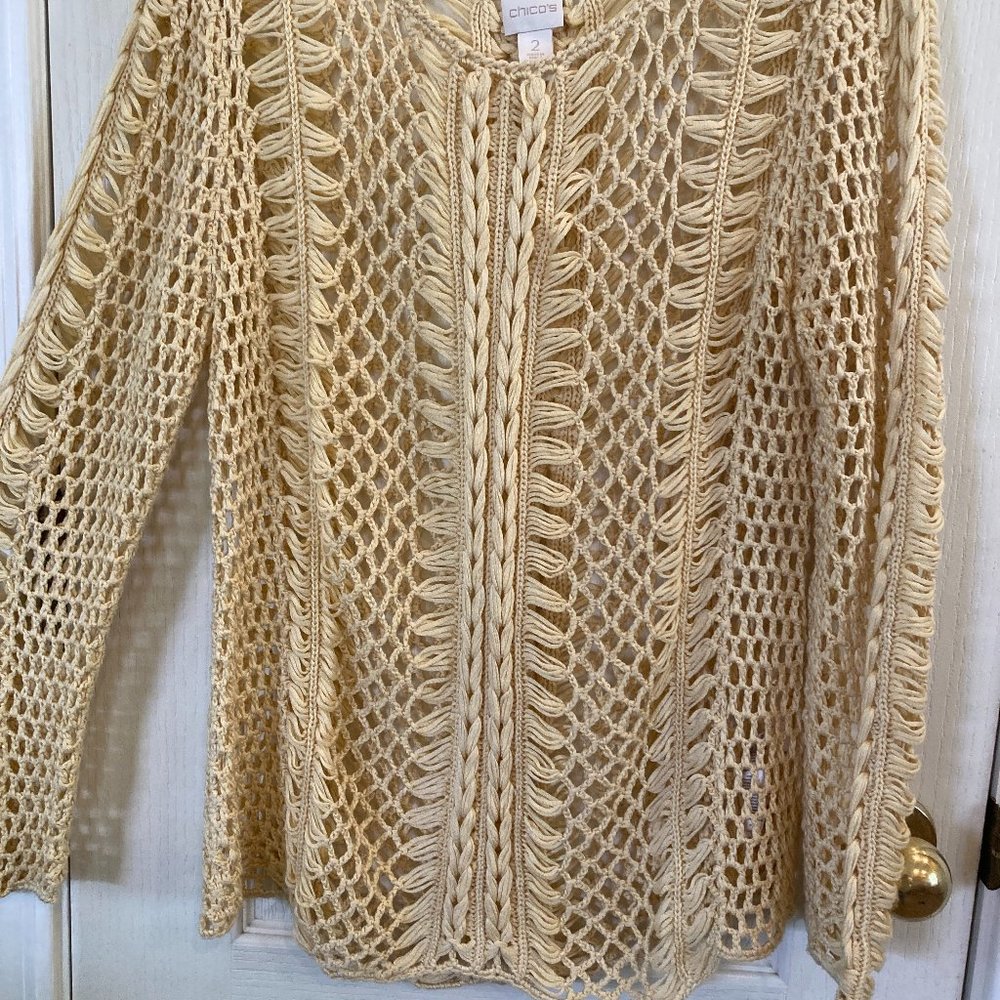 Chico's crocheted sweater, size 2 mushroom color